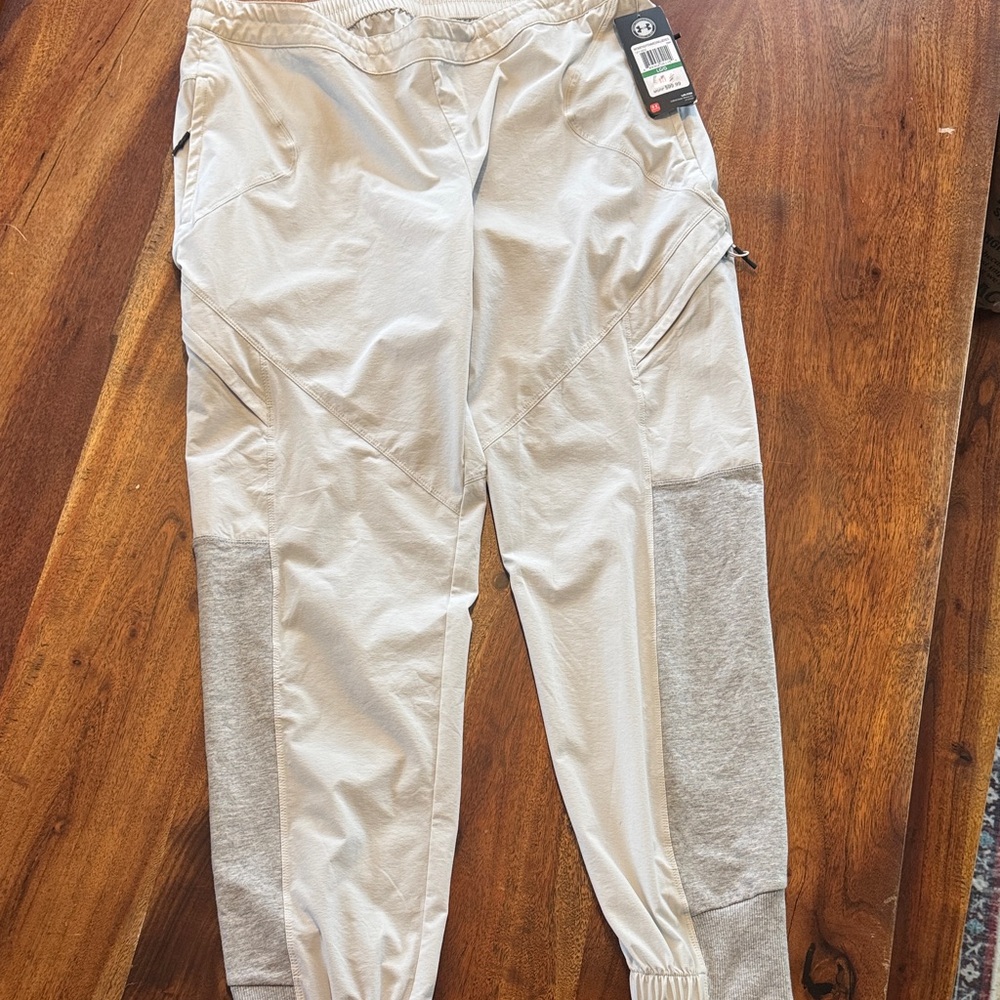 Under Armour Gray Jogger, adjustable waist drawstring, zipper pockets